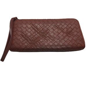 Bottega Veneta Mauve Woven Embroidered Leather Long Zip Around Wallet / Wristlet